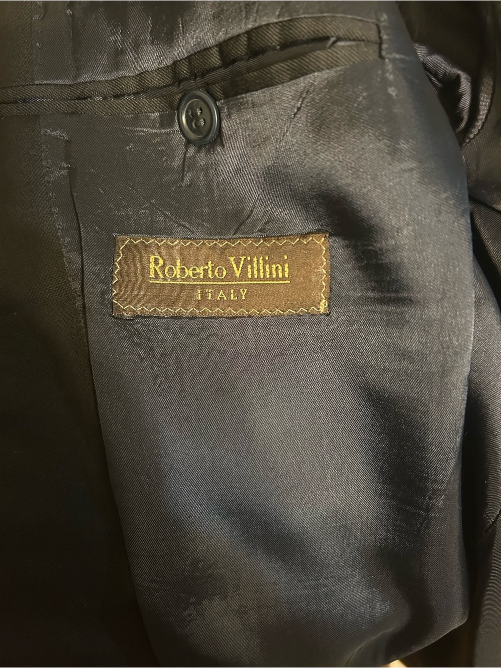 Roberto Villini Men’s Super 100 Wool Blazer Black Gold Buttons Italy 48 50 - Picture 9 of 13